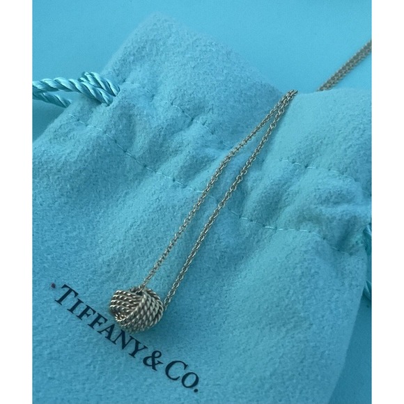 Tiffany & Co 18k Gold Mesh Twist knot Bead Ball 10mm Necklace 16” - Picture 6 of 12